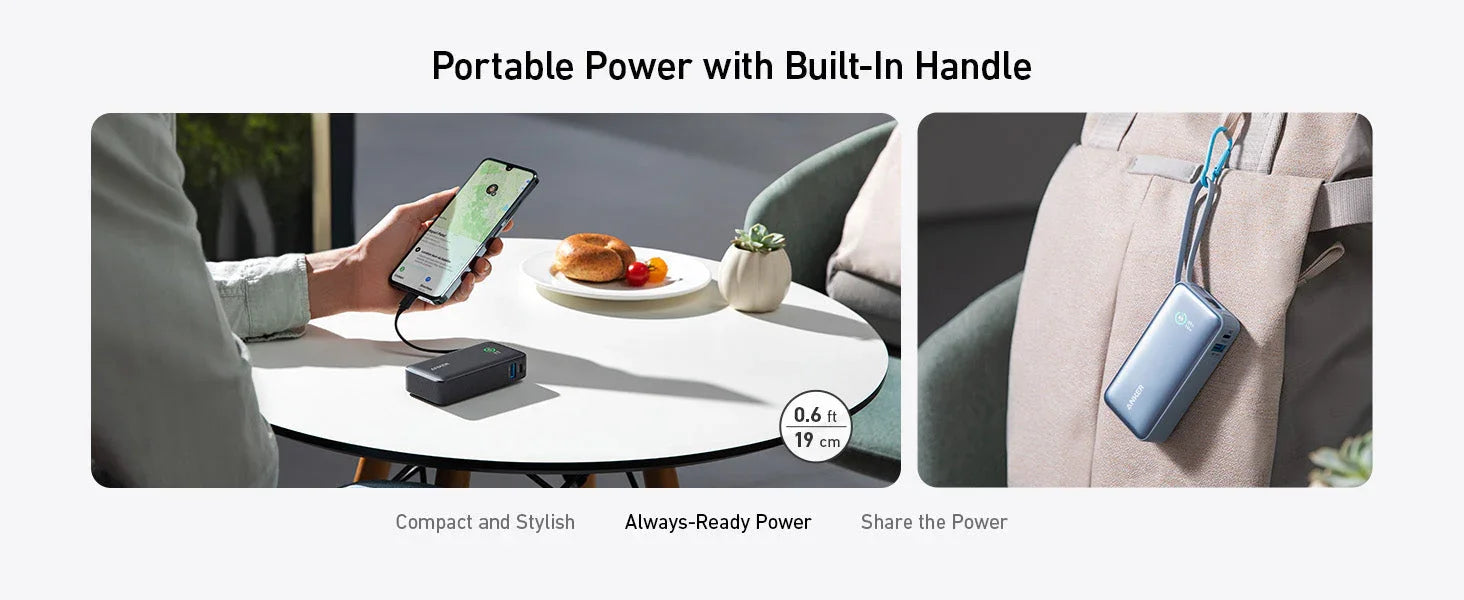 Anker 30W Nano 10000mAh PD Power Bank Built-In USB-C Cable - Blue - Tashqila Anker 30W Nano 10000mAh PD Power Bank Built-In USB-C Cable - Blue - Tashqila
